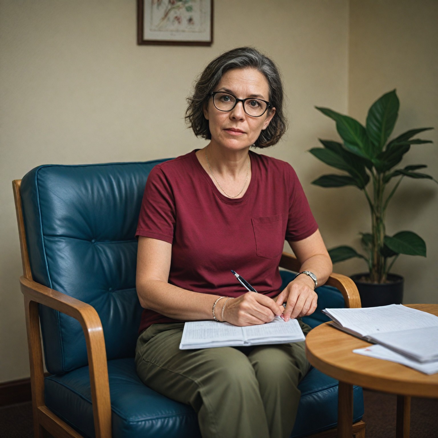 A photo of psychotherapist sitting in a chair