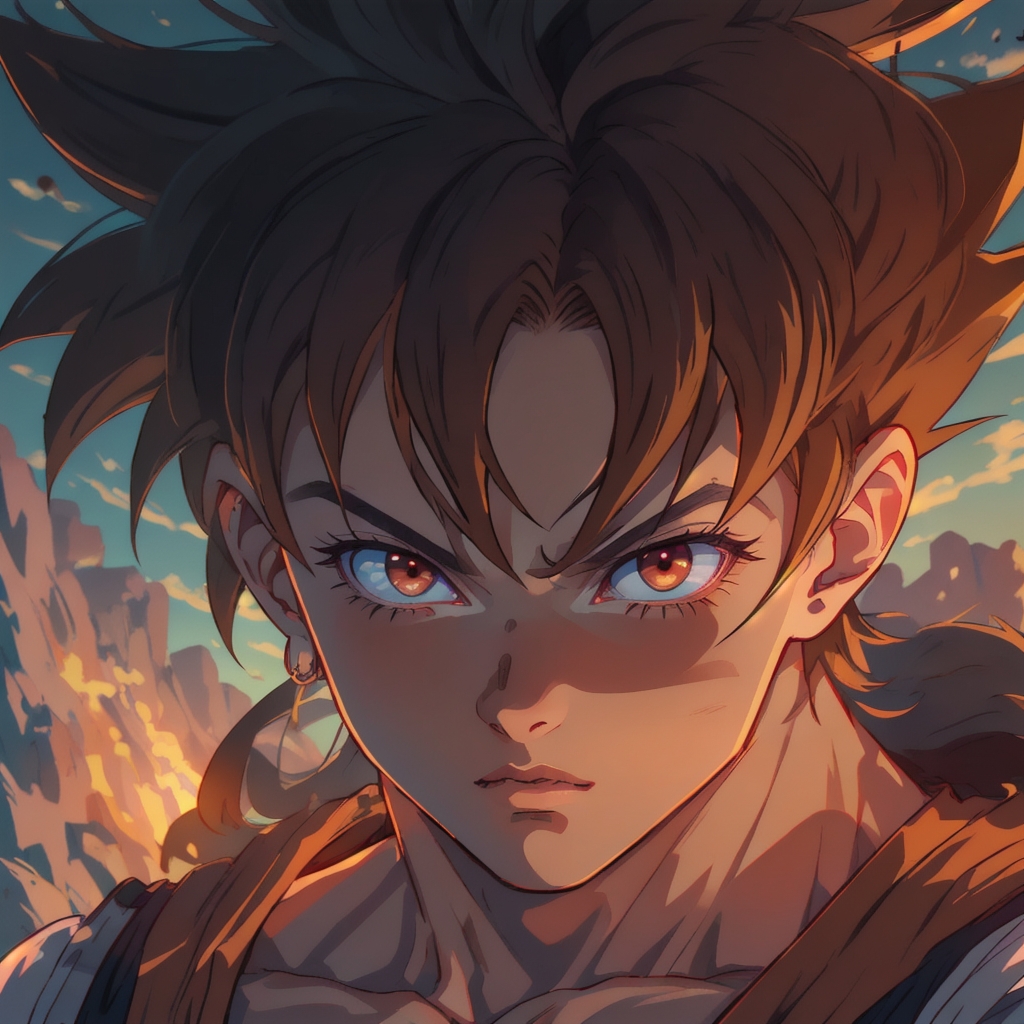 A close up of an artists vision of an anime chracter Goku